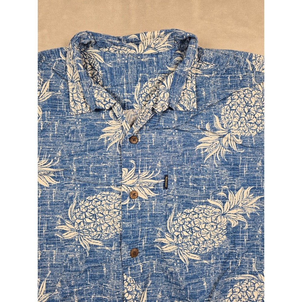 Palmwave Hawaiian Shirt Mens XL Blue Pineapple Print Button Up Short Sleeve Read